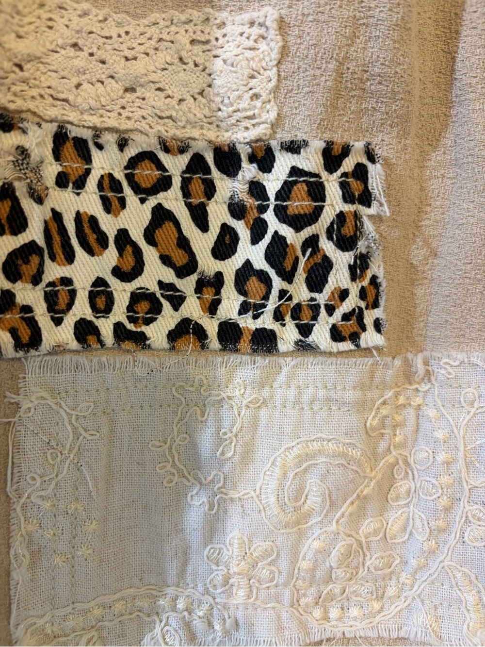 POL NWT Jacquard Leopard Print Patchwork Distressed Jogger Brown Cream Black - Picture 8 of 16